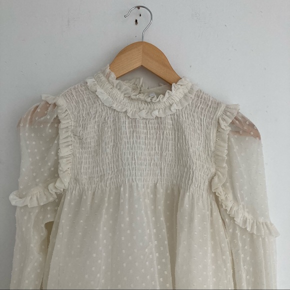 Zara Cream Ruffle Sheer Blouse - Picture 2 of 5